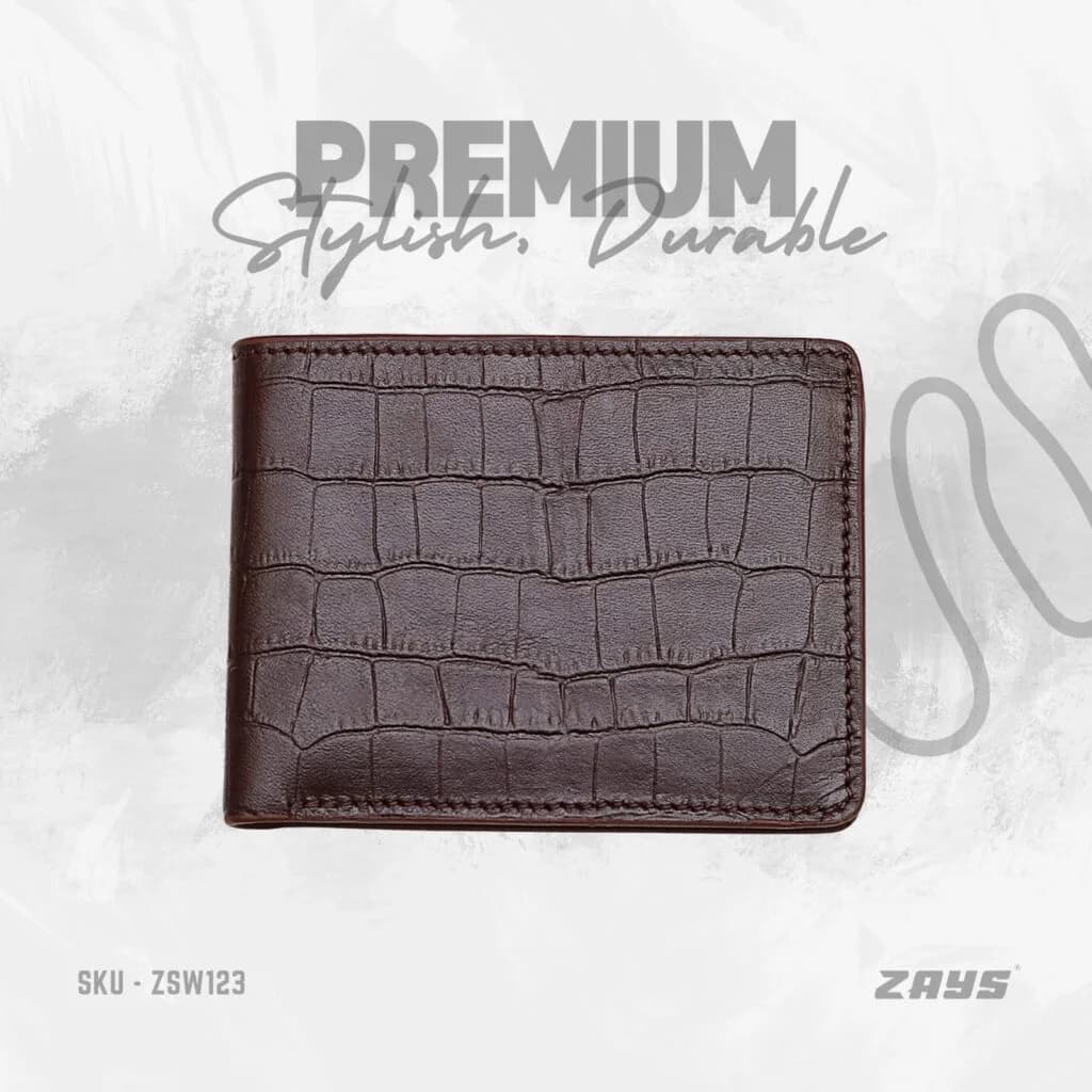 Zays Handcrafted Crocodile Embossed Premium Leather Bifold Short Wallet (ZSW123-Chocolate)